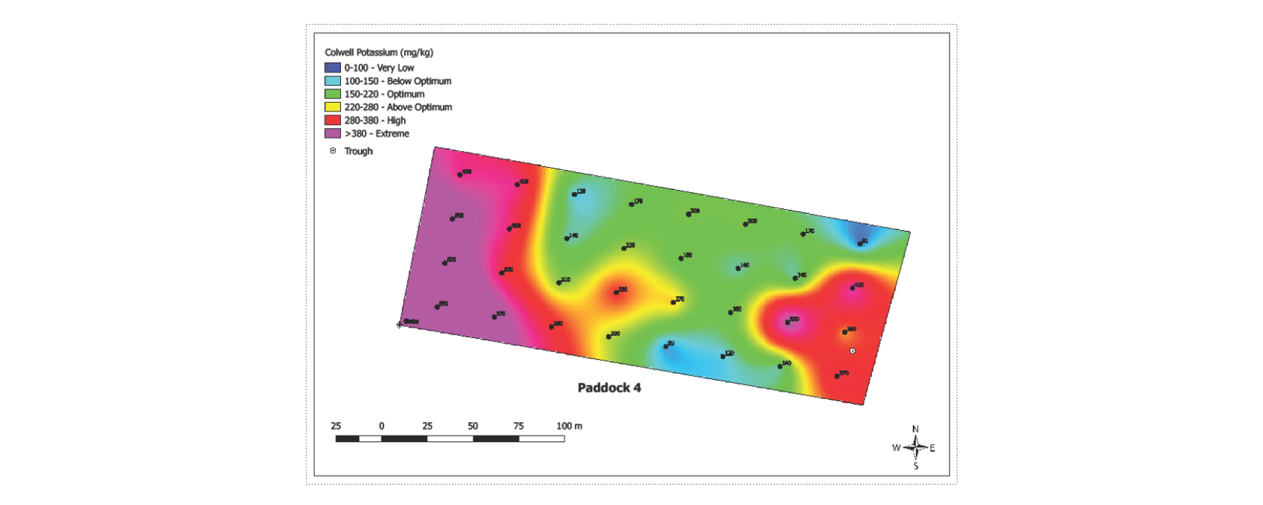 Figure 4. Within paddock nutrient (Colwell potassium) variability on a diary pasture paddock. (Image by Luke Taylor).